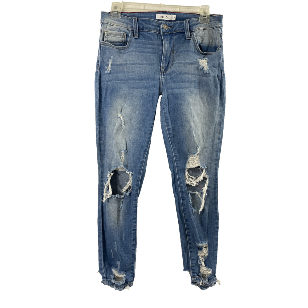 Cello Jeans Juniors‎ Size 7 Light Wash Denim Destroyed Grunge Stretch Skinny